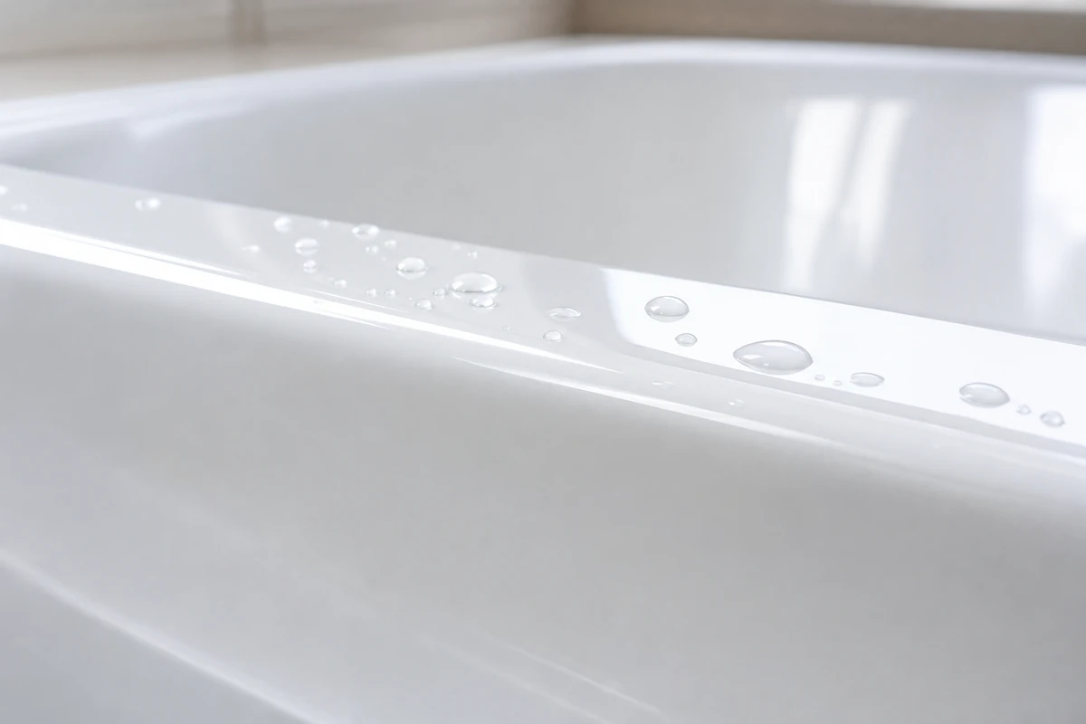 Close-up of a flawless high-gloss white reglazed surface in a Sunnyvale bathroom
