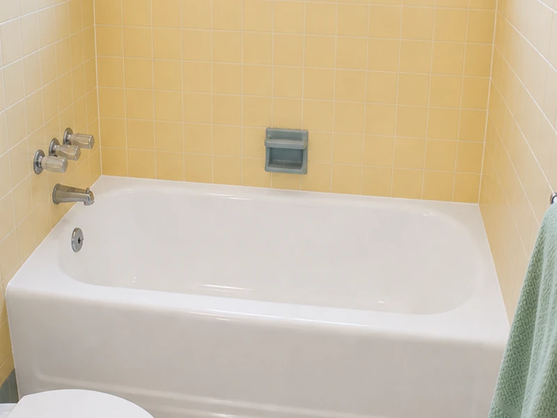 Reglazed glossy white porcelain cast-iron tub in a Washington Park home, Sunnyvale